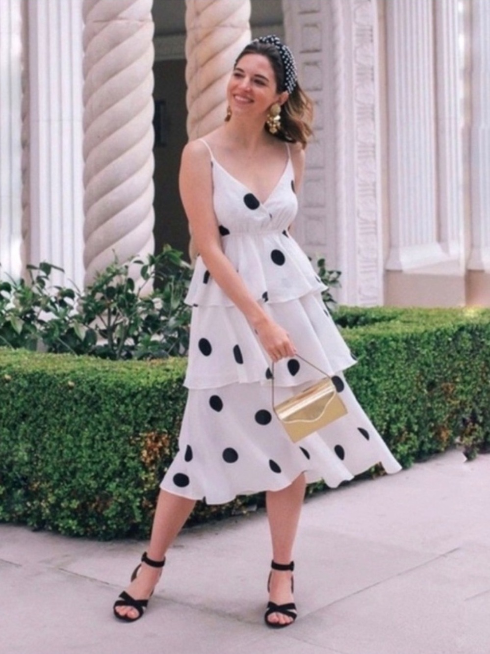 O.P.T. Polka Dot Tiered Midi Dress White Black Size S NWT